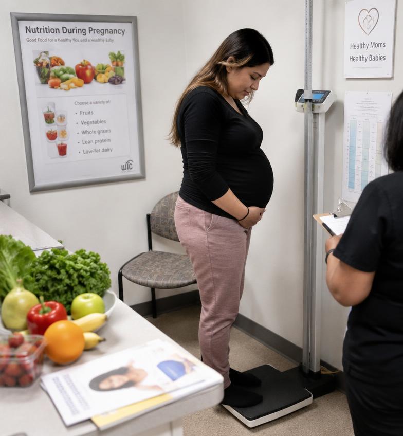 Gestante em consulta de acompanhamento nutricional