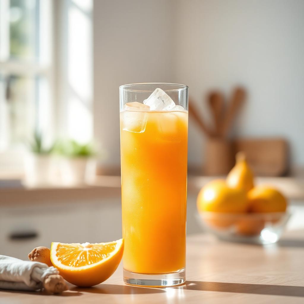 Copo com gelo e suco de gengibre
